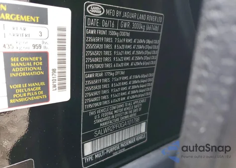 2016 Land Rover Range Rover Sport Hse z USA, uszkodzony, nr VIN SALWR2PF0GA101798